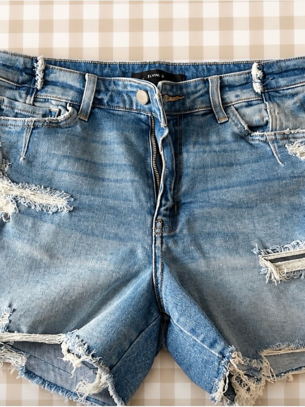 Flying Monkey Distressed Light Blue Denim Cutoff Shorts